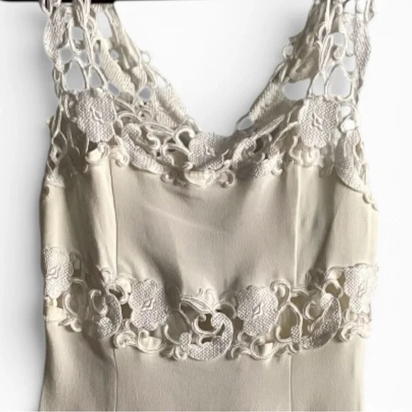 Jessica McClintock Vintage Floral Lace Bridal Cream LWD Dress - Picture 4 of 7